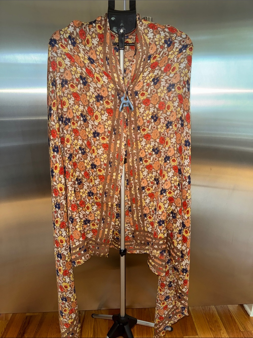 Floral Lightweight Shawl Cardigan - Brown Multi